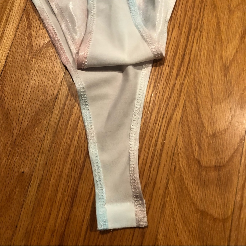 2 For $30 NWT Pastel Tie Dye Wet Look Ruched Iridescent Plunging Bodysuit - Picture 9 of 14